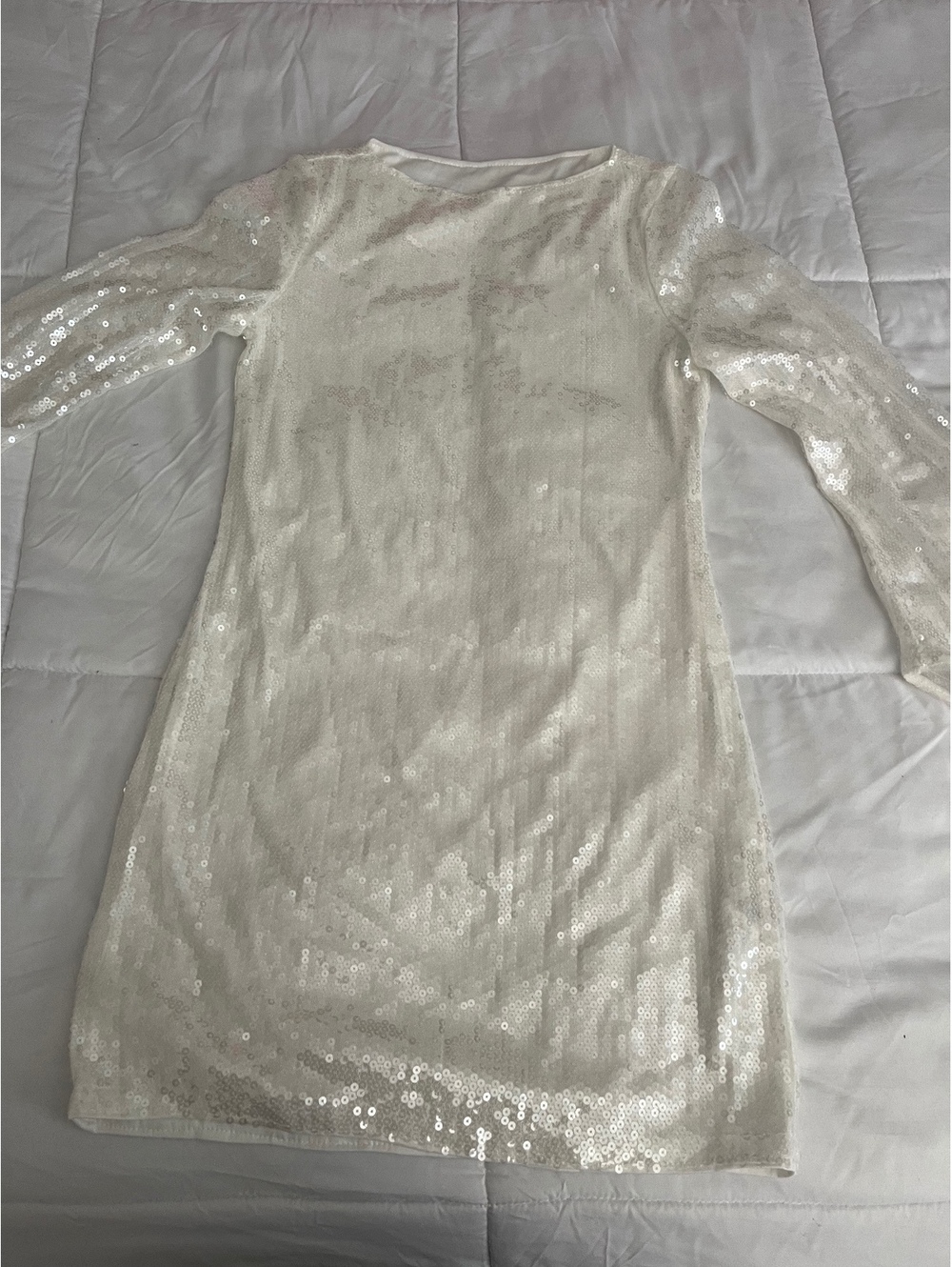 White Sequin Long Sleeve Mini Dress XS